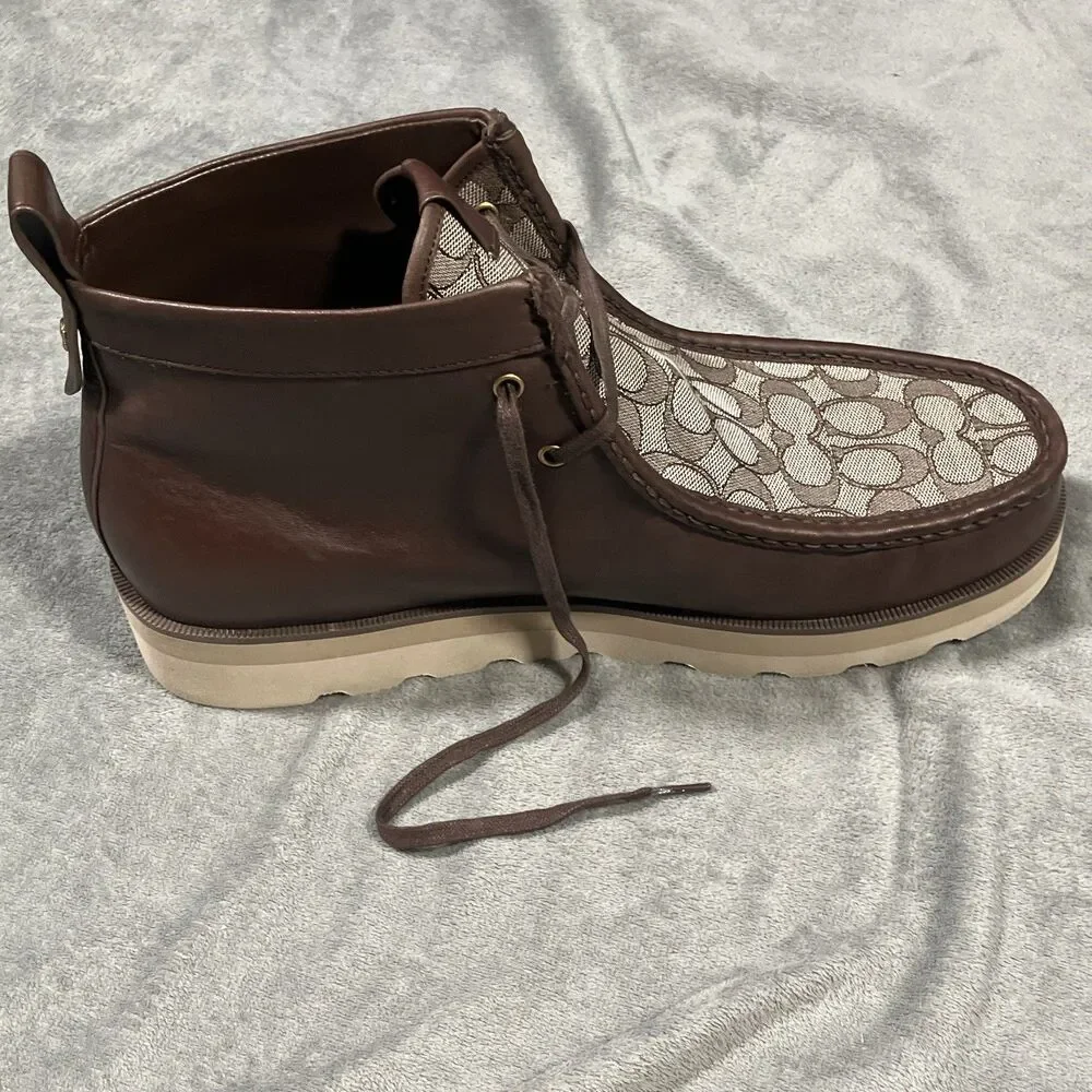 Coach Men's Size 13D Shoes Coach Signature Logo Jacquard Lace-up Boot. New